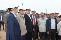 Bí thư Thành ủy Hà Nội Hoàng Trung Hải kiểm tra tiến độ thi công công trình Trạm bơm tiêu Yên Nghĩa 